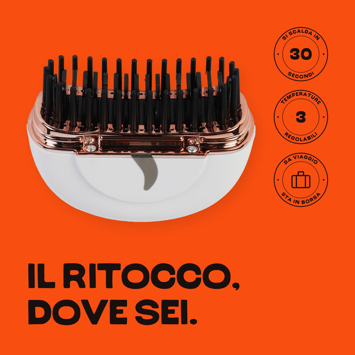 HairSnapper Brush Aurora Pearl su fondo arancio: corpo bianco e anello rose gold#Colore_Aurora Pearl