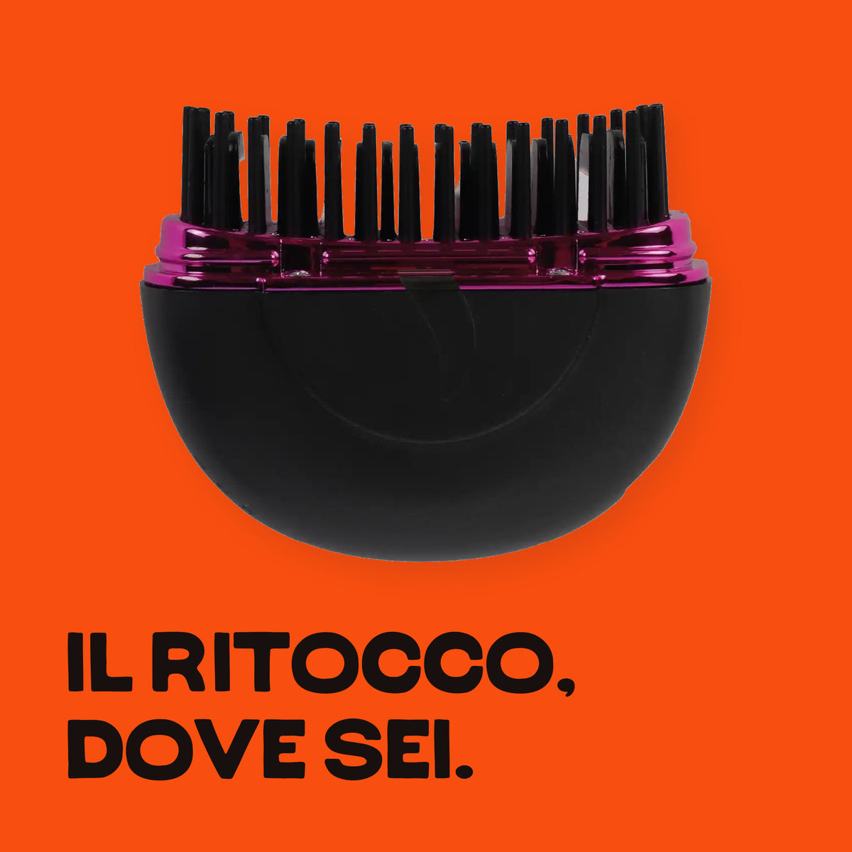 HairSnapper Brush Velvet Purple su fondo arancio: corpo nero e anello fucsia