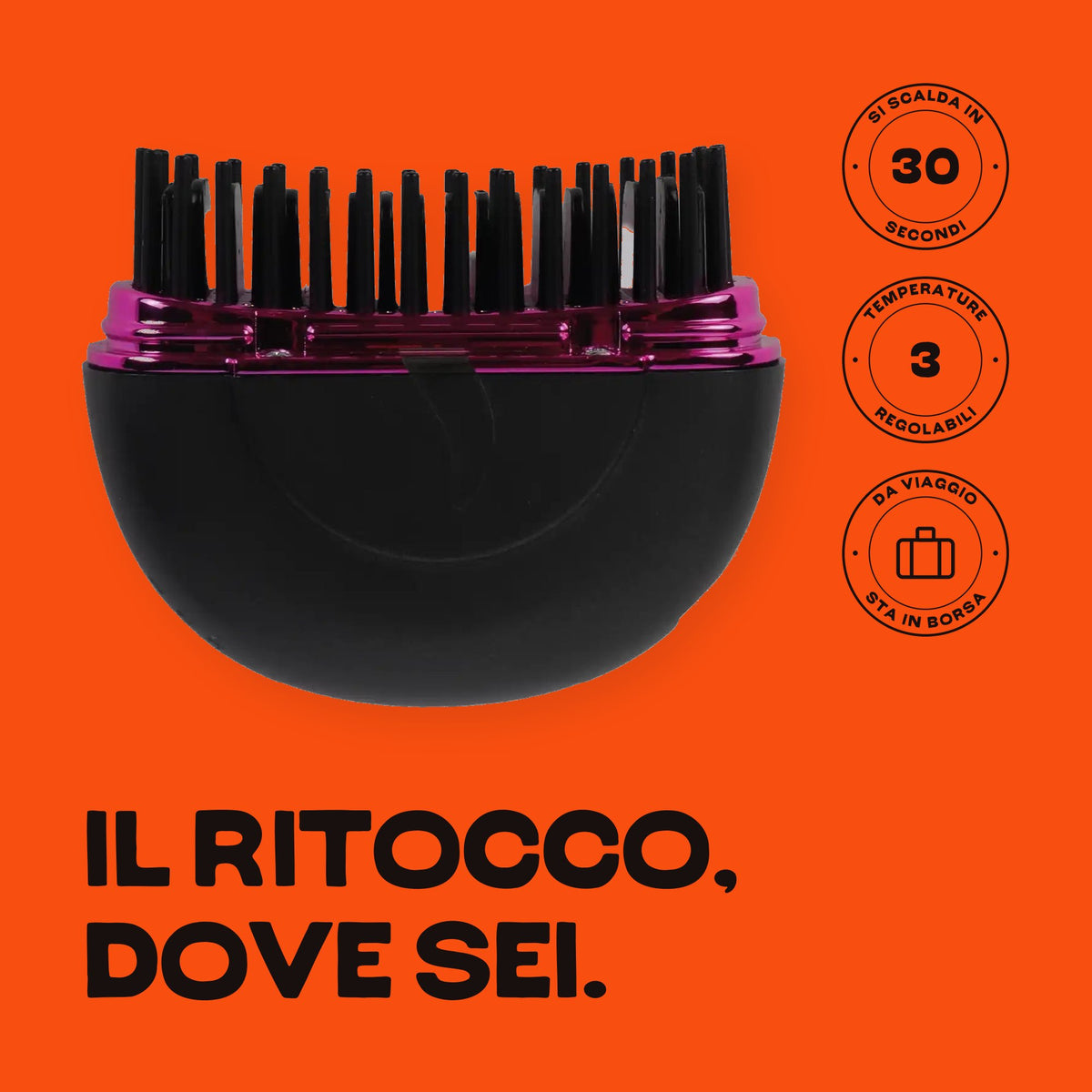 HairSnapper Brush Velvet Purple su fondo arancio: corpo nero e anello fucsia#Colore_Velvet Purple