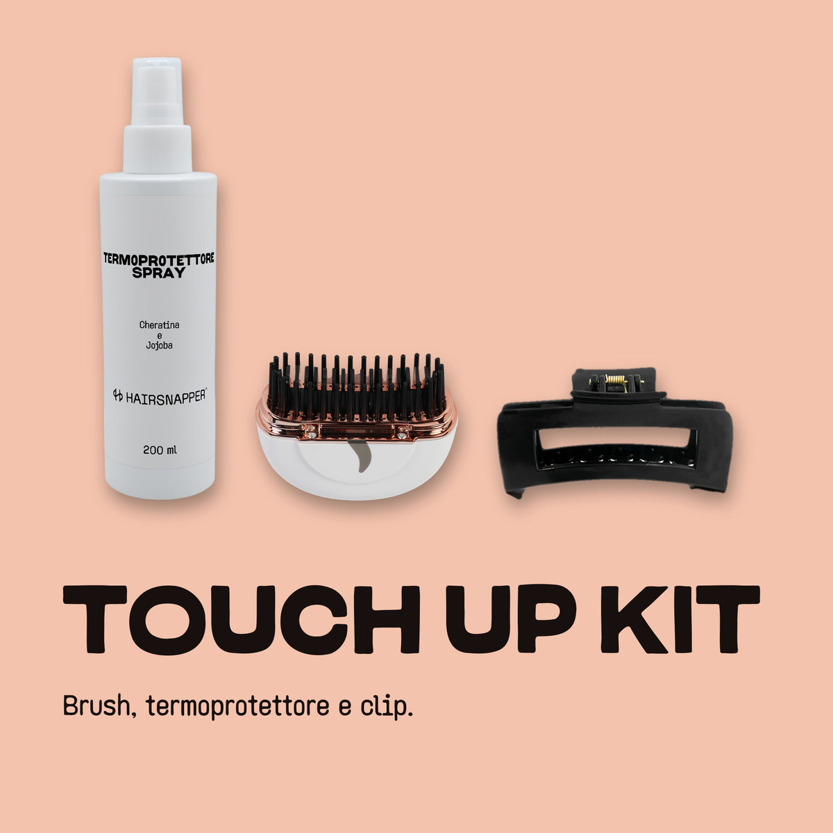 Touch Up Kit HairSnapper: Brush, Termoprotettore Spray e Clip su campo pesca