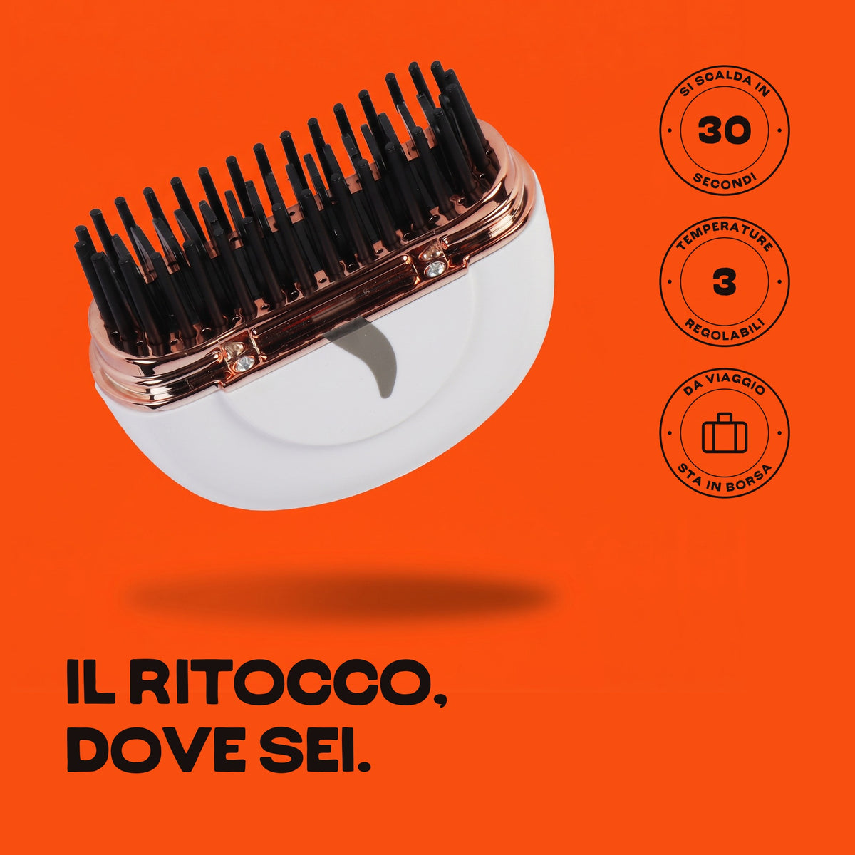 HairSnapper Brush Aurora Pearl sospesa su fondo arancio: il ritocco, dove sei#Colore_Aurora Pearl