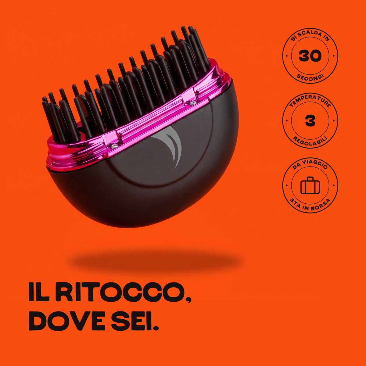 HairSnapper Brush Velvet Purple sospesa su fondo arancio: il ritocco, dove sei#Colore_Velvet Purple