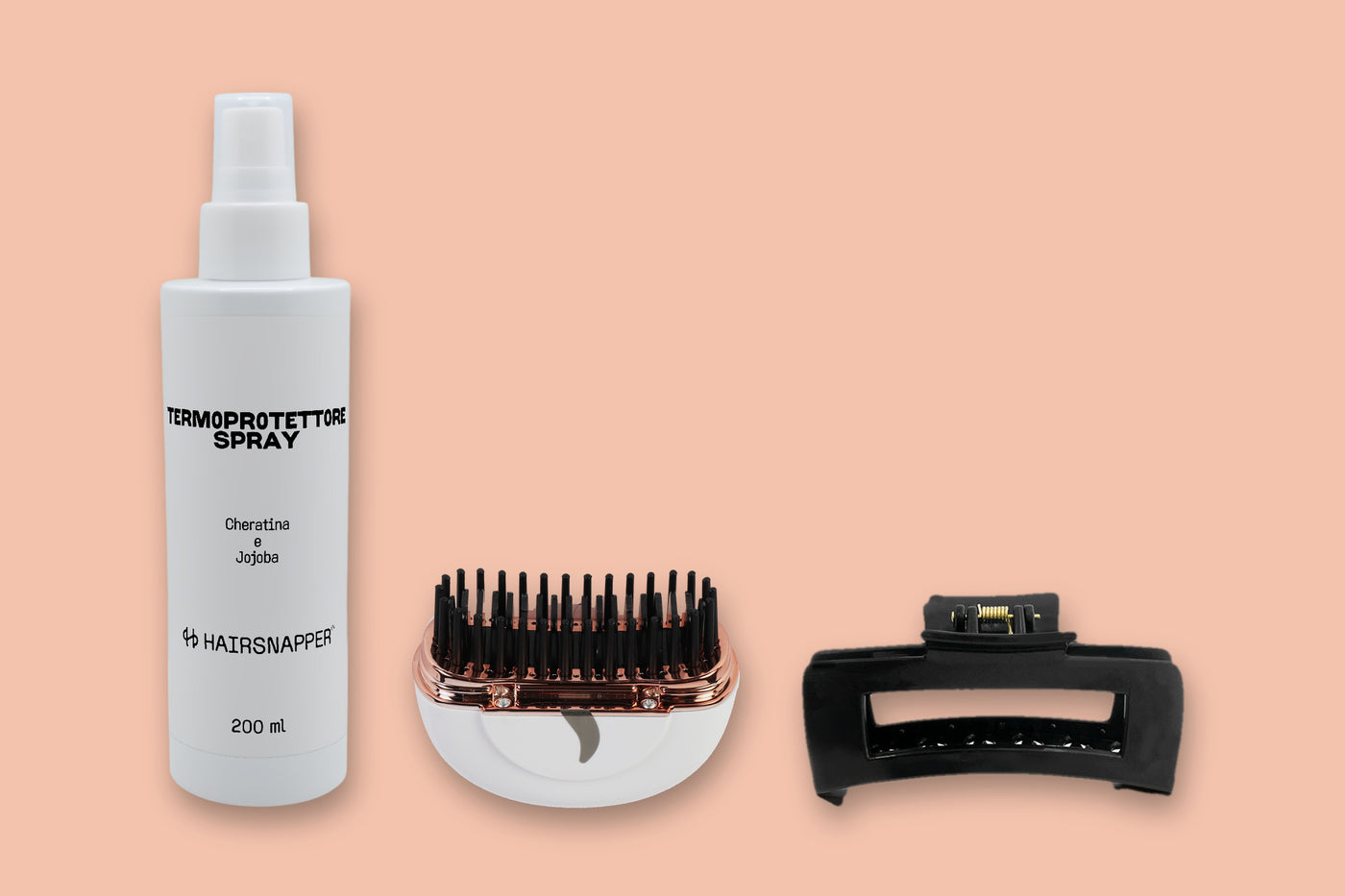 Touch Up Kit HairSnapper: Brush, Termoprotettore Spray e Clip su campo pesca